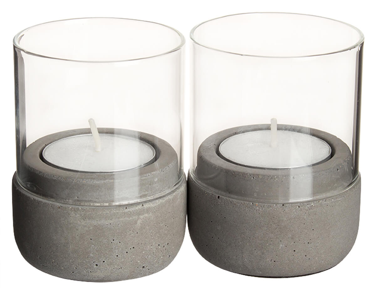 Kerzenhalter / Windlicht, Beton und Glas - 8x6cm (2 Stk.)
