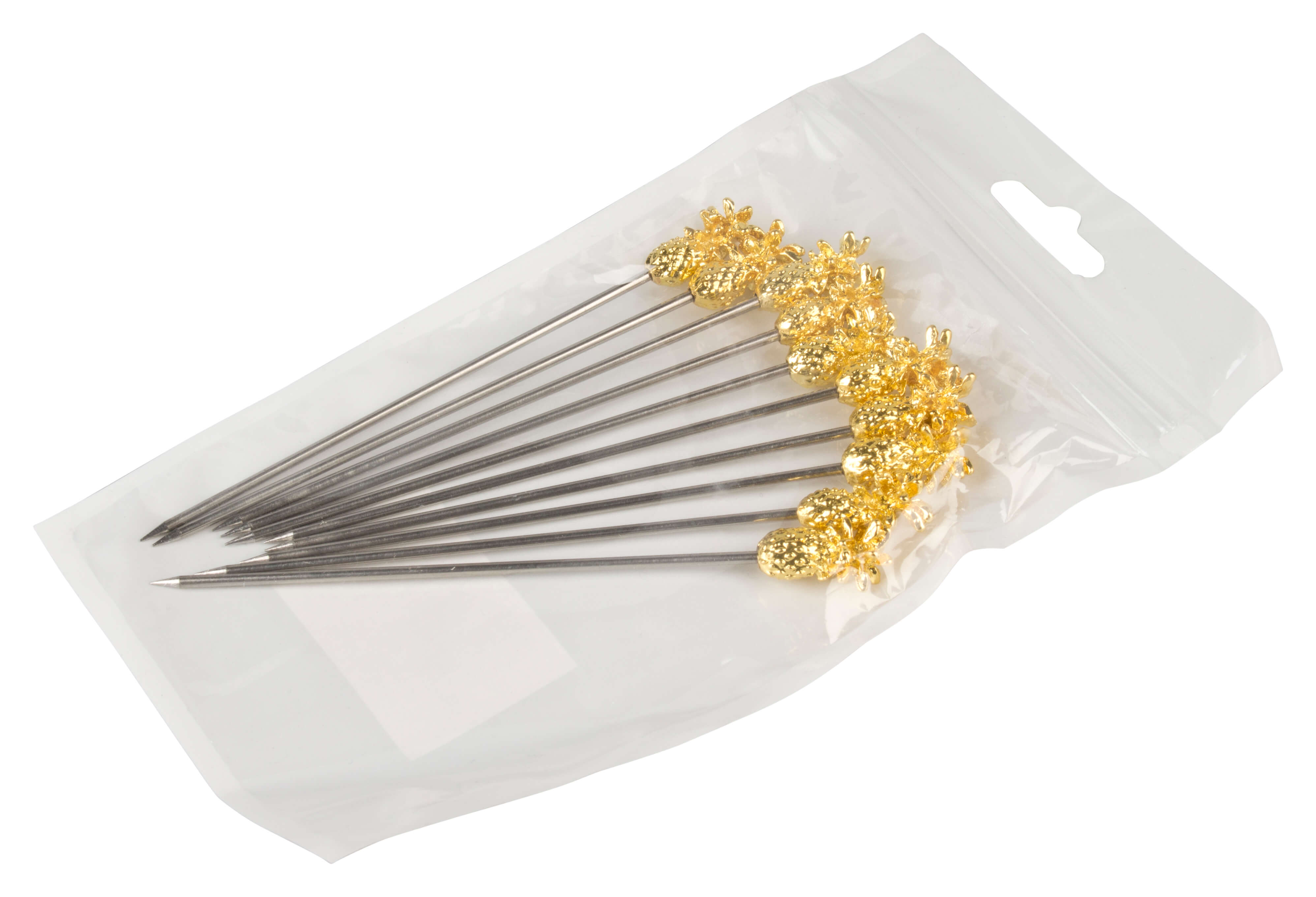Cocktailspieße Ananas, Metall goldfarben - 11,6cm (10 Stk.)