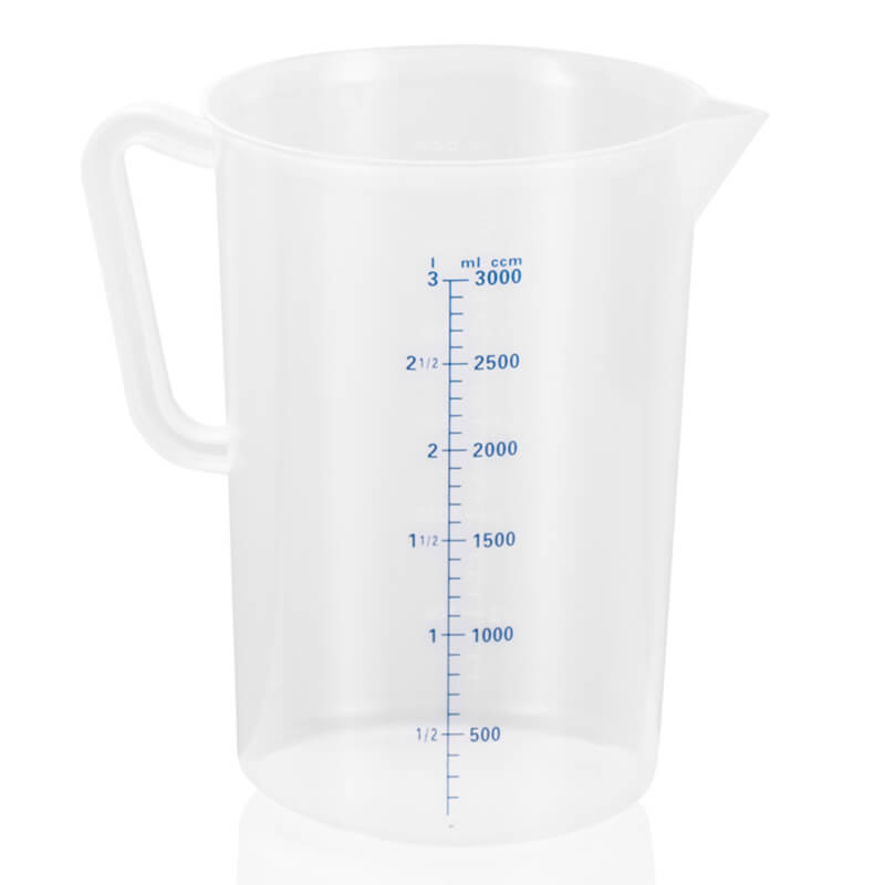 Messbecher mit 100ml Skalierung, Polypropylen - 3 Liter Messbecher mit 100ml Skalierung, Polypropylen - 3 Liter