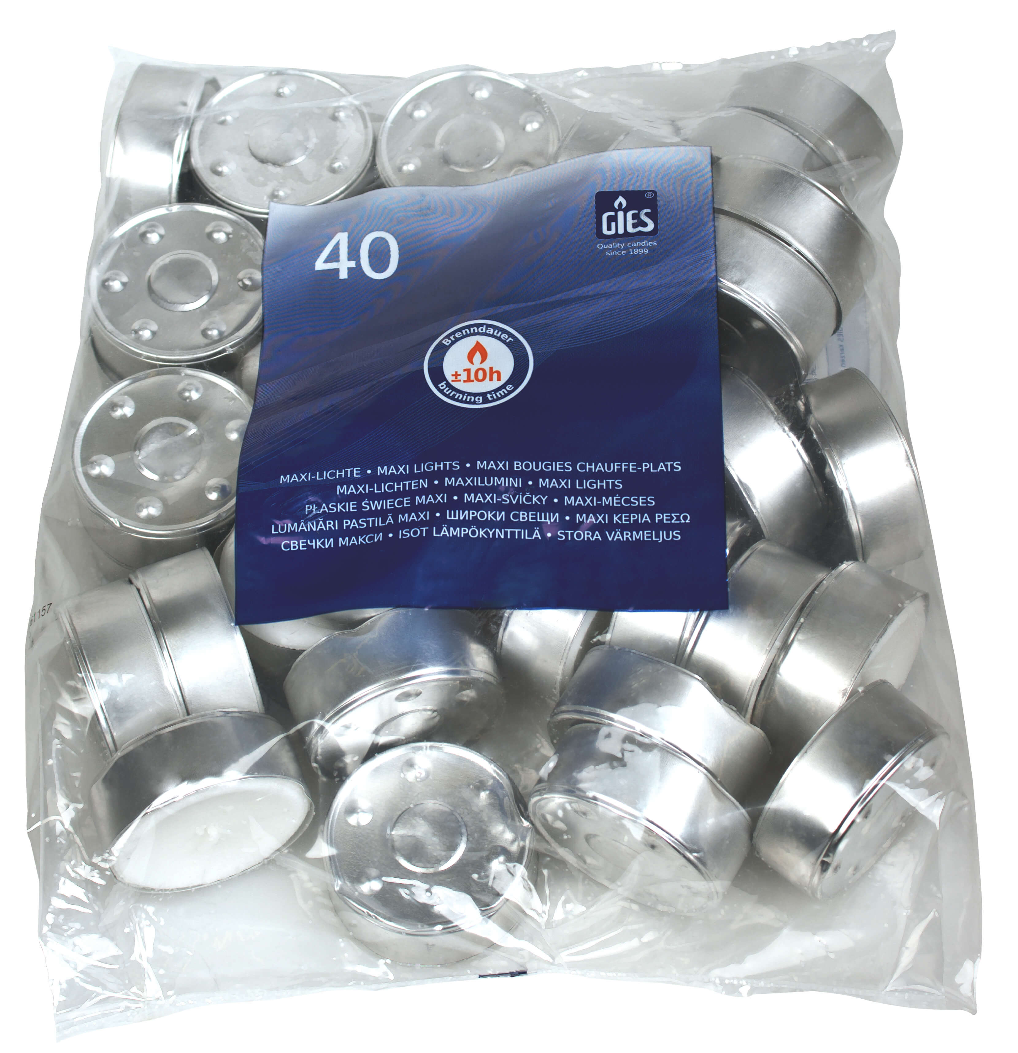 Maxi Teelichter, Gies, 10 Std, 23x59mm - weiß (40 Stk.)