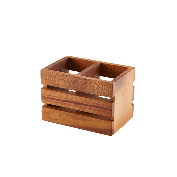 Besteckhalter mit 2 Fächern, Akazienholz - 16x11x11cm Besteckhalter mit 2 Fächern, Akazienholz - 16x11x11cm