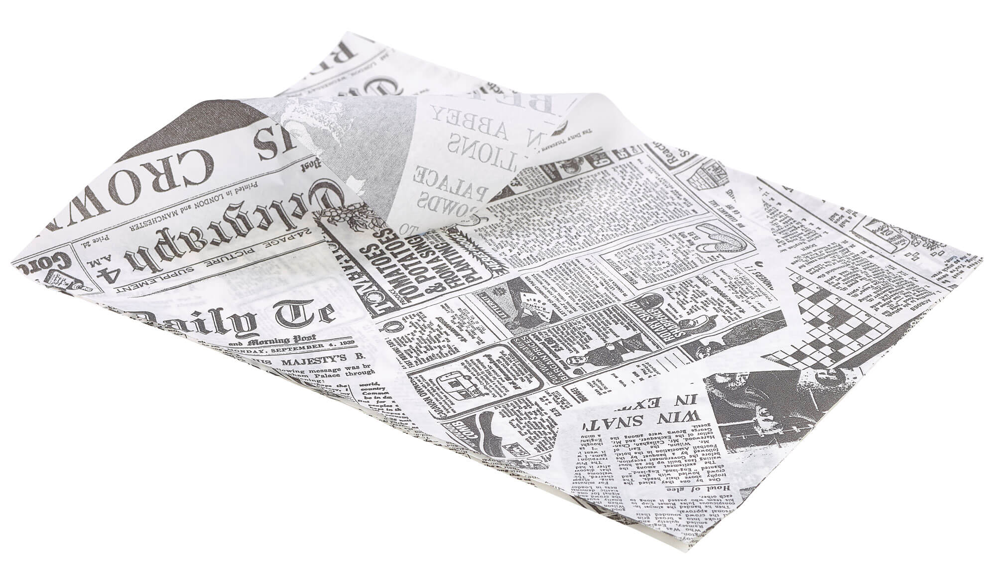 Einschlagpapier fettdicht, Newspaper weiß - 35x25cm (1000 Stk.)