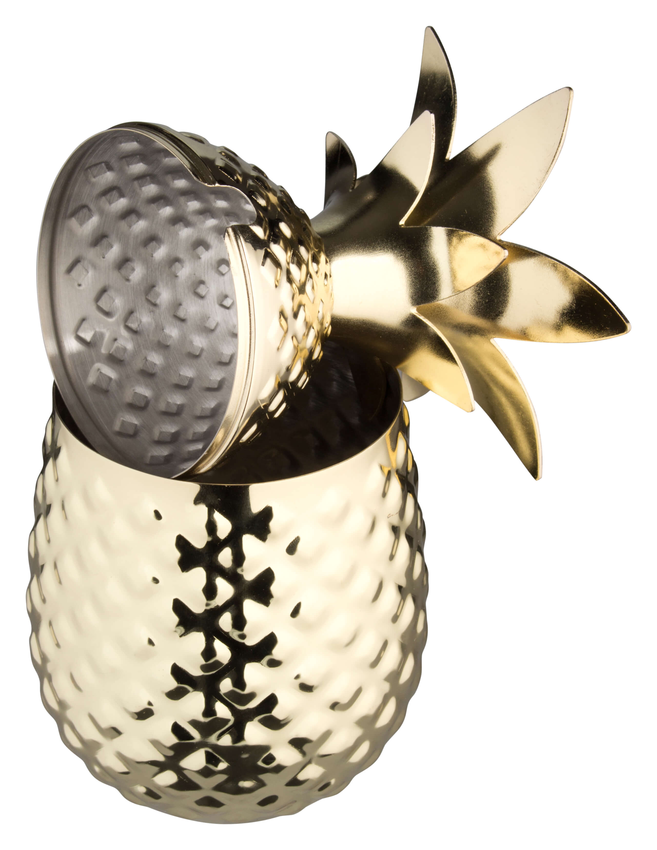 Edelstahlbecher "Ananas" mit Deckel, Gold-Look - 500ml