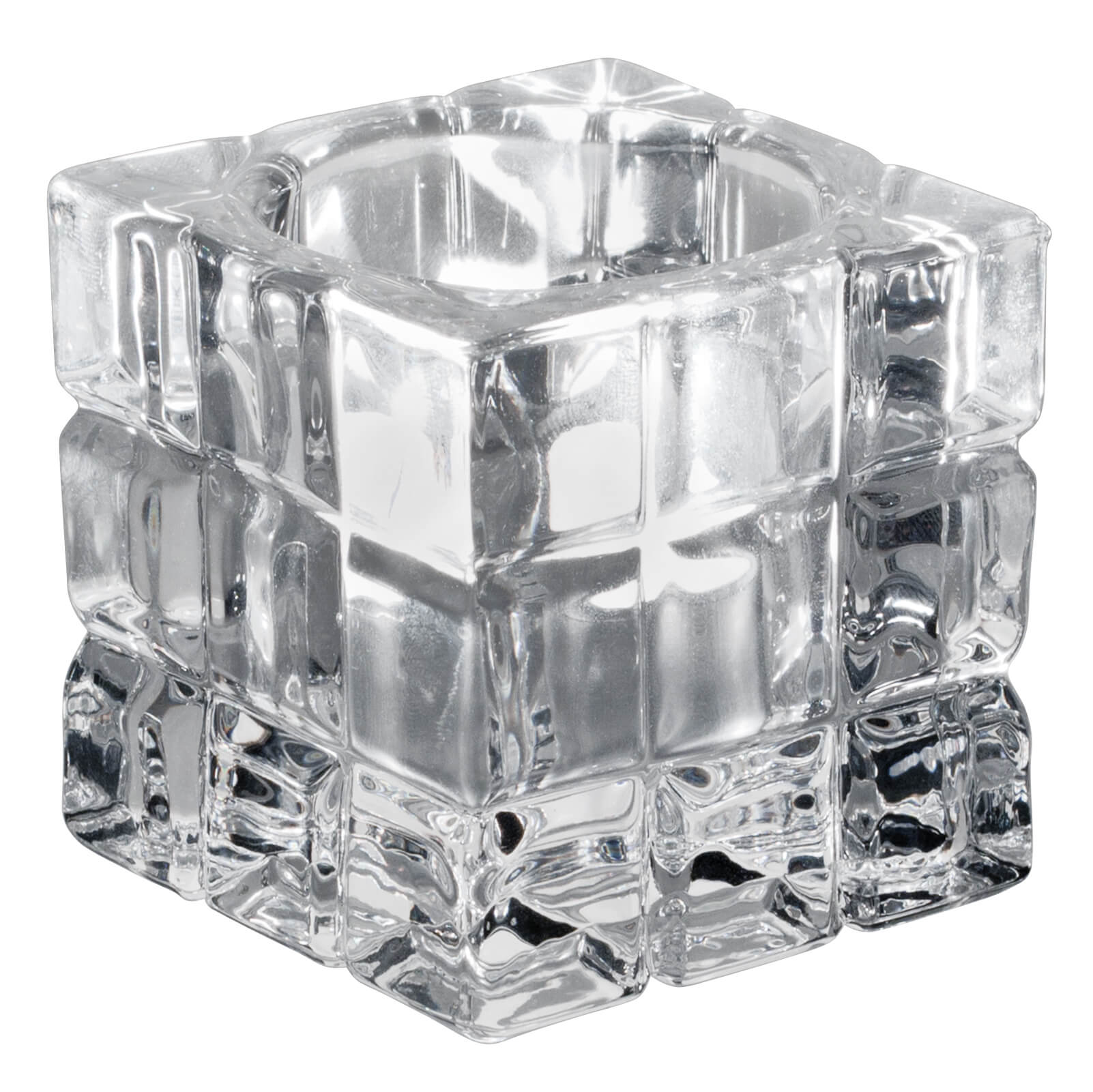 Teelichthalter Würfelmuster eckig, transparent - 6,2x6,2x6,2cm