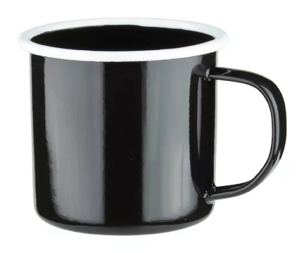 Emaille-Becher mit Henkel, schwarz mit weißem Rand - 360ml Emaille-Becher mit Henkel, schwarz mit weißem Rand - 360ml