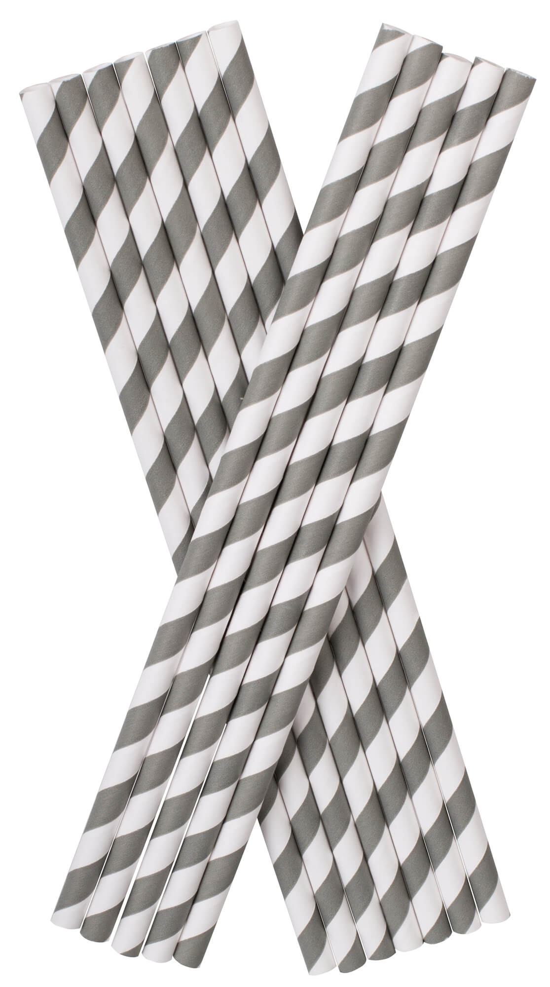Trinkhalme, Papier (8x255mm) - grau-weiß gestreift