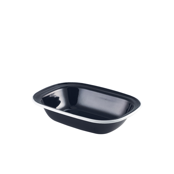 Emaille-Schüssel rechteckig, schwarz mit weißem Rand - 20 x 15 x 4,5 cm (12 Stk.) Emaille-Schüssel rechteckig, schwarz mit weißem Rand - 20 x 15 x 4,5 cm (12 Stk.)