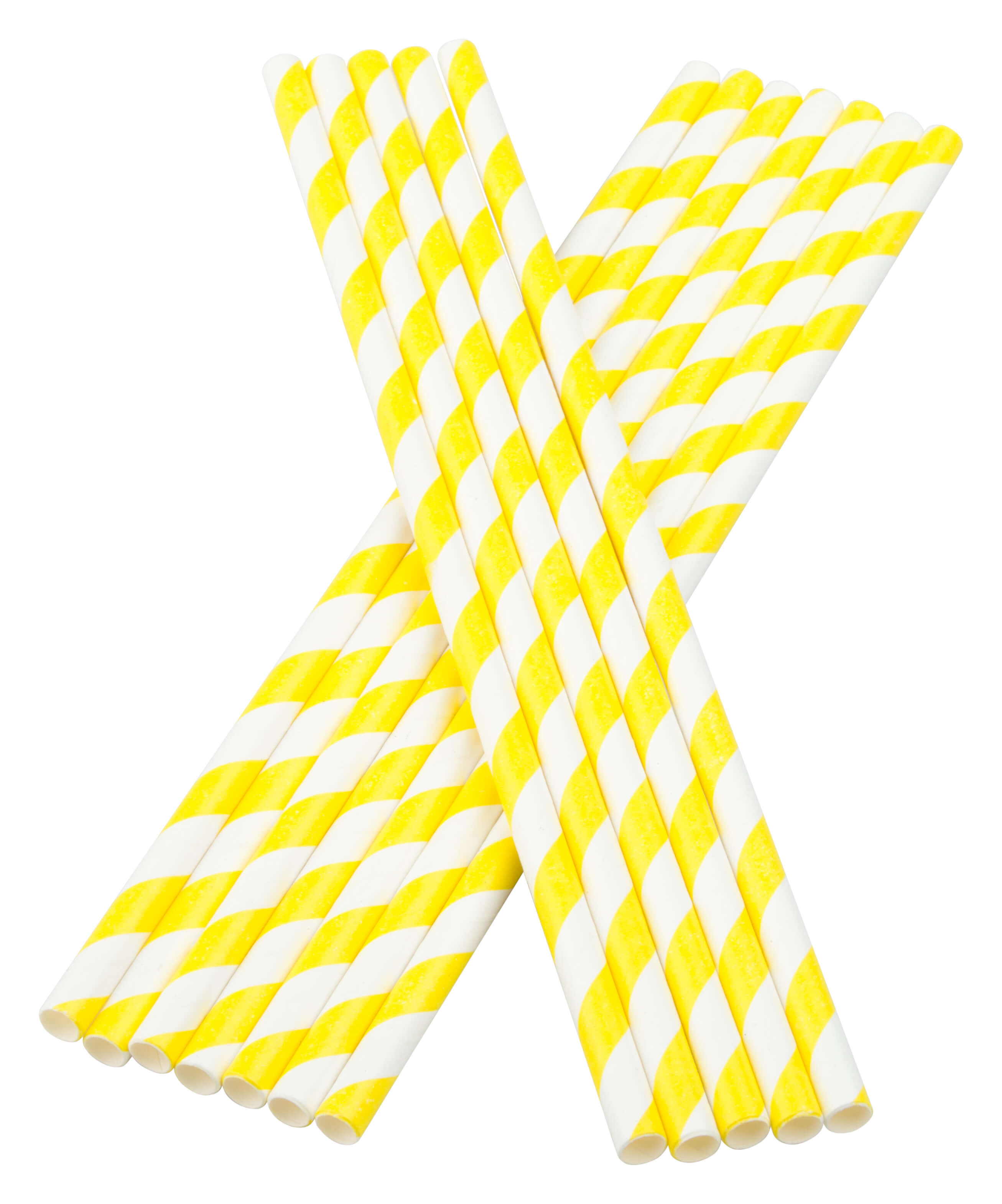 Trinkhalme, Papier (195x6mm), Streifen (gelb-weiß) - 100 Stk.