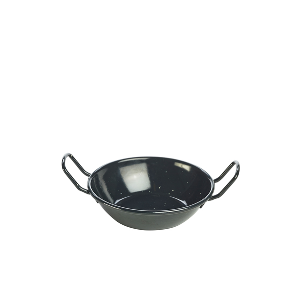 Emaille-Schale mit Henkeln, schwarz - 14cm/360ml (6 Stk.)