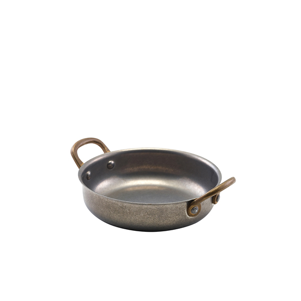 Runde Schale mit Henkeln, Edelstahl vintage - 13,5 x 3,75 cm (6 Stk.)