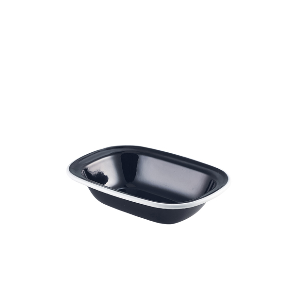 Emaille-Schüssel rechteckig, schwarz mit weißem Rand - 18 x 13,5 x 4 cm (12 Stk.) Emaille-Schüssel rechteckig, schwarz mit weißem Rand - 18 x 13,5 x 4 cm (12 Stk.)
