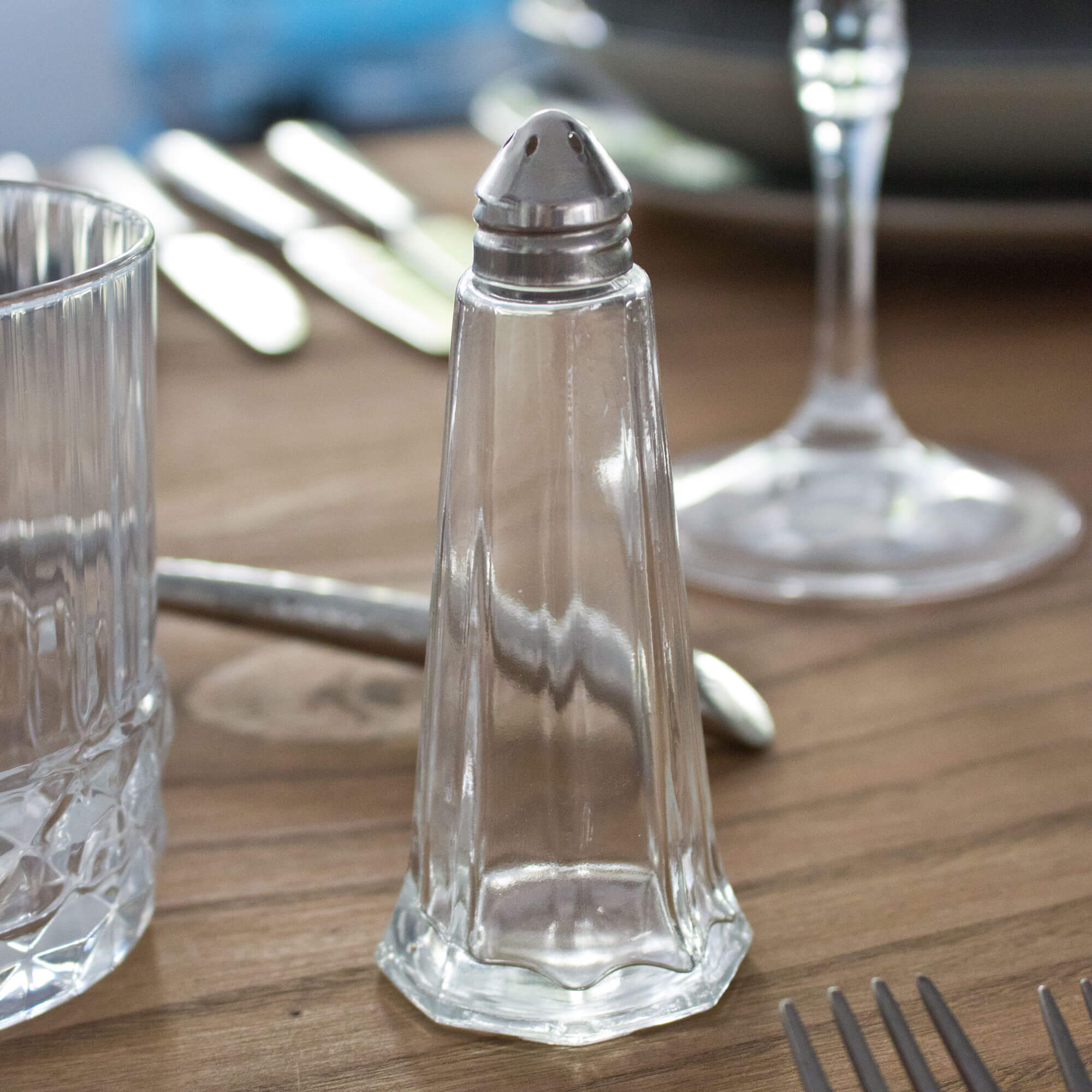 Salz- und Pfefferstreuer "Tower", Glas und Chrom - 11cm