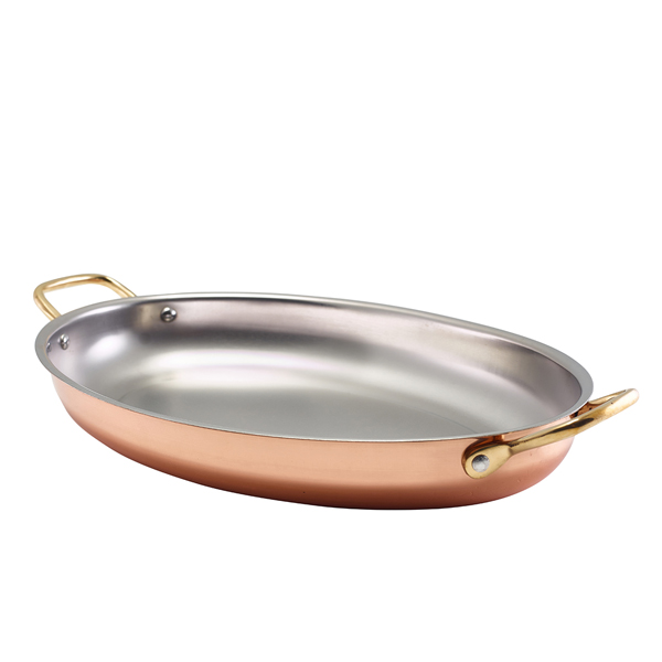 Ovale Schale mit Henkeln, Edelstahl kupferfarben - 34x23cm (3 Stk.) Ovale Schale mit Henkeln, Edelstahl kupferfarben - 34x23cm (3 Stk.)