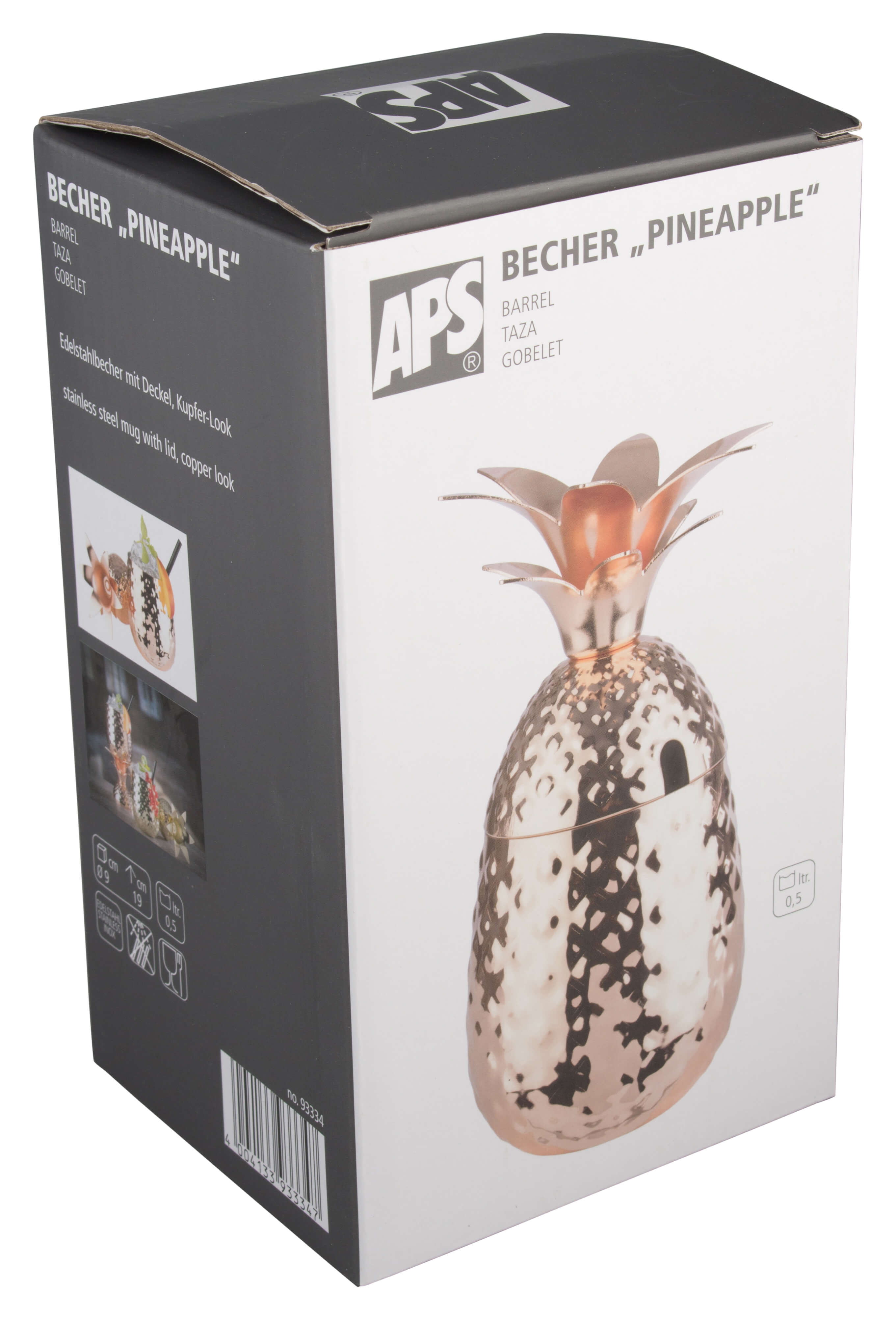 Edelstahlbecher "Ananas" mit Deckel, Kupfer-Look - 500ml