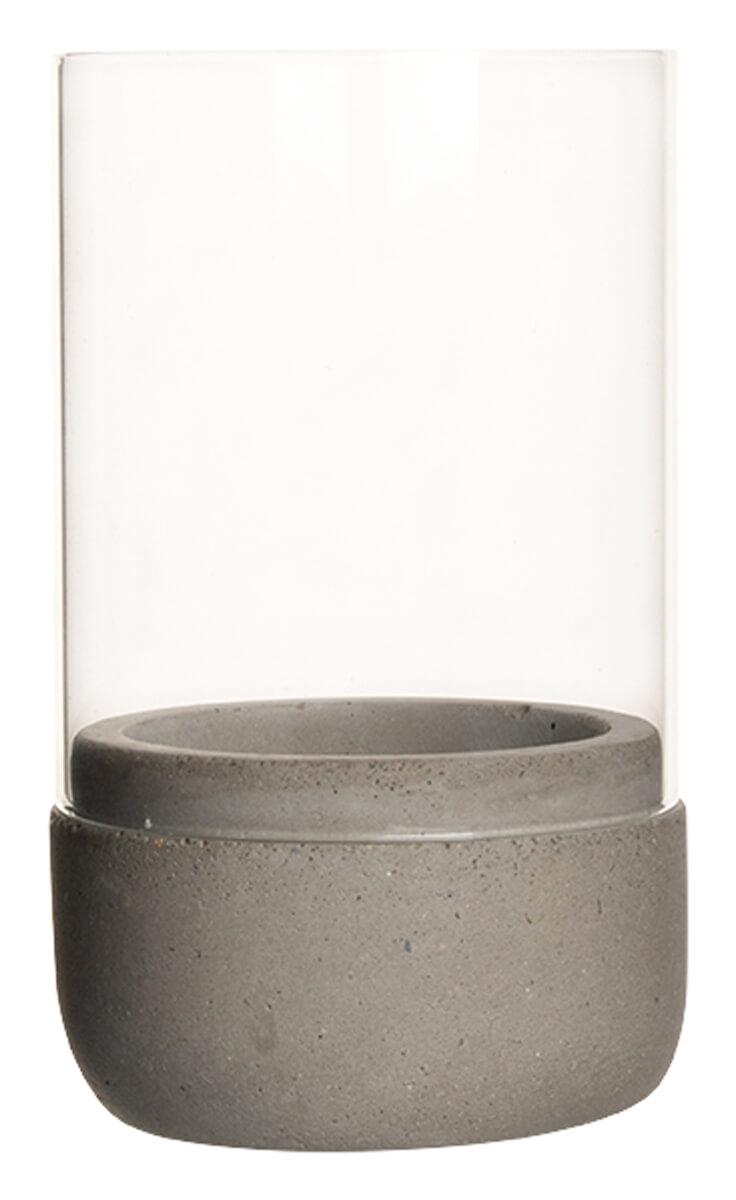 Kerzenhalter / Windlicht, Beton und Glas - 13x7,5cm