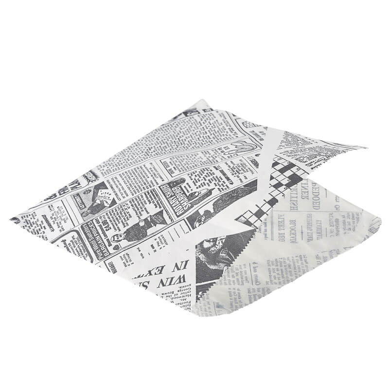 Fettdichte Papiertüten, Zeitungsdruck weiß - 17,5x17,5cm (1000 Stk.)