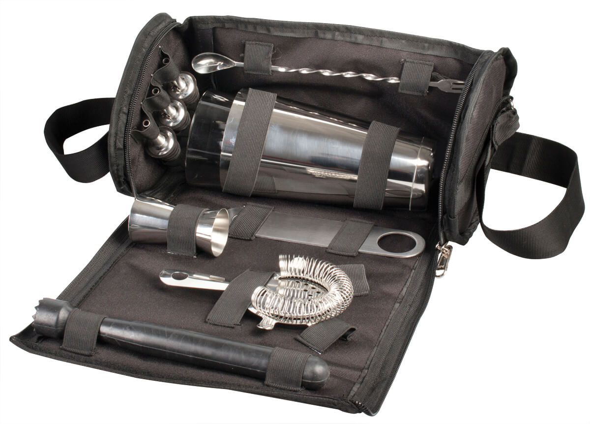 Bartasche schwarz - mit Cocktailset