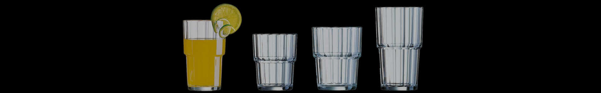 Gläser aus der Norvege Serie von Arcoroc in verschiedenen Größen.