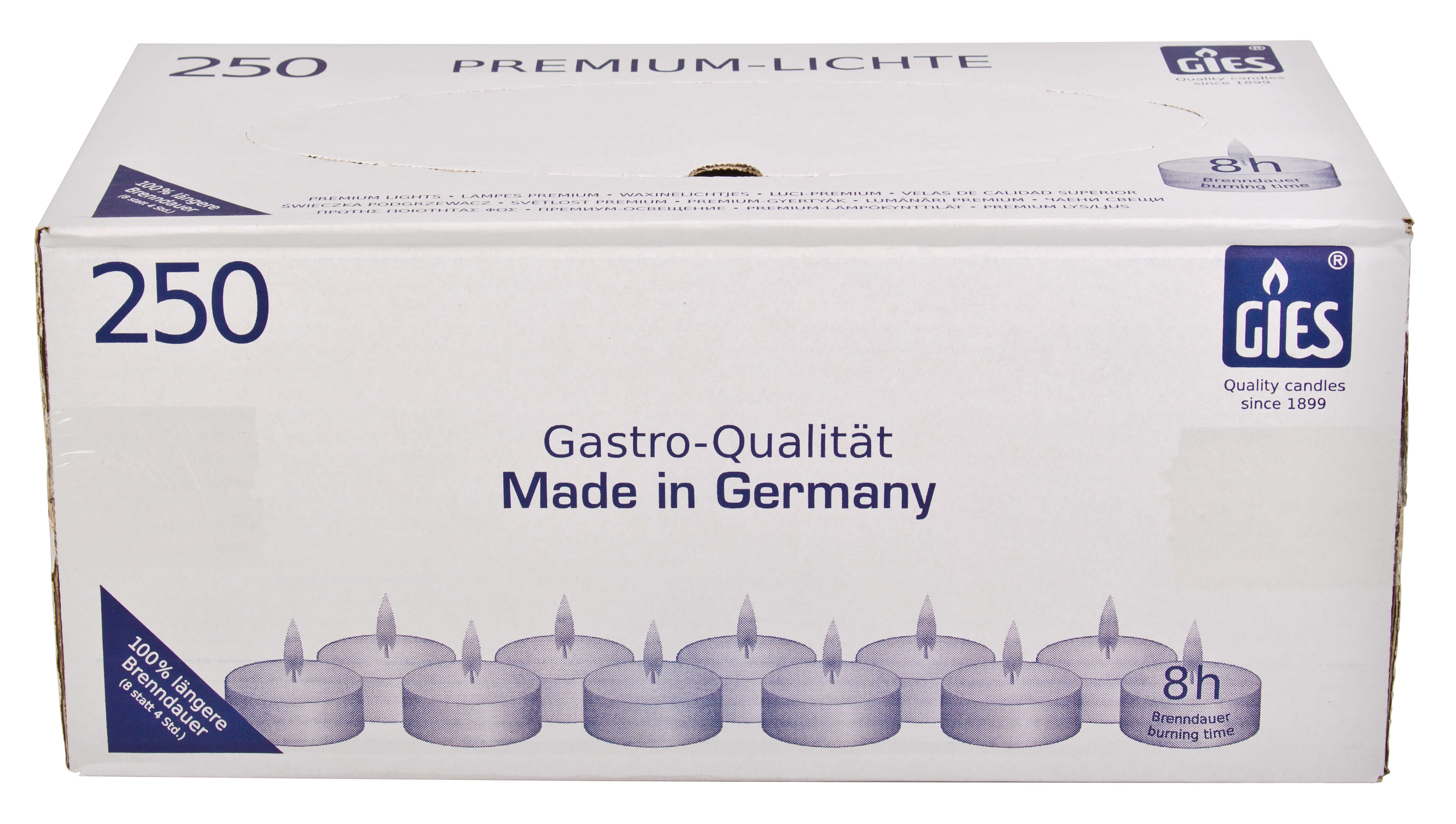 Teelichter, Gies, 8 Std., 25x39mm - weiß (250 Stk.)