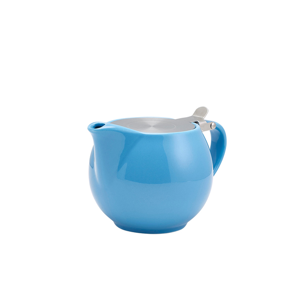 Teekanne Porzellan blau, Edelstahldeckel, Teesieb – 500 ml (6 Stk.)