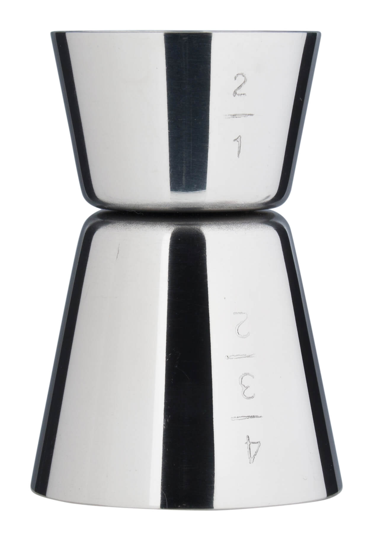Doppelmessbecher / Jigger mit Skalierung - Edelstahl poliert (20/40ml)