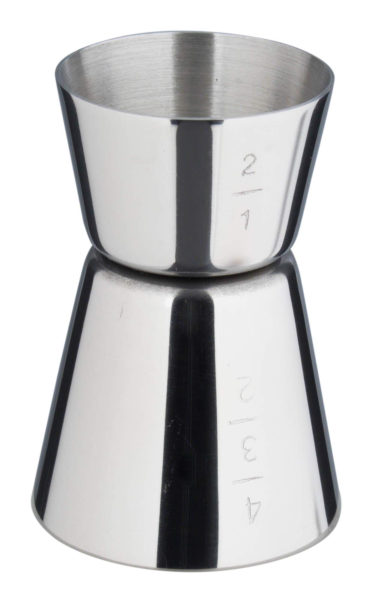 Doppelmessbecher / Jigger mit Skalierung - Edelstahl poliert (20/40ml)