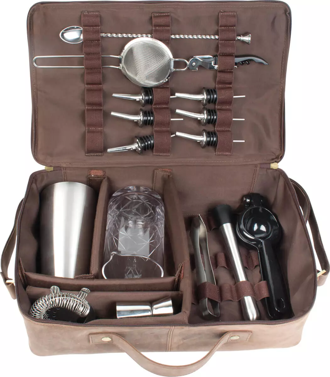 Bartasche aus Leder, braun, Prime Bar - mit Barzubehör (Basic) Bartasche aus Leder, braun, Prime Bar - mit Barzubehör (Basic)