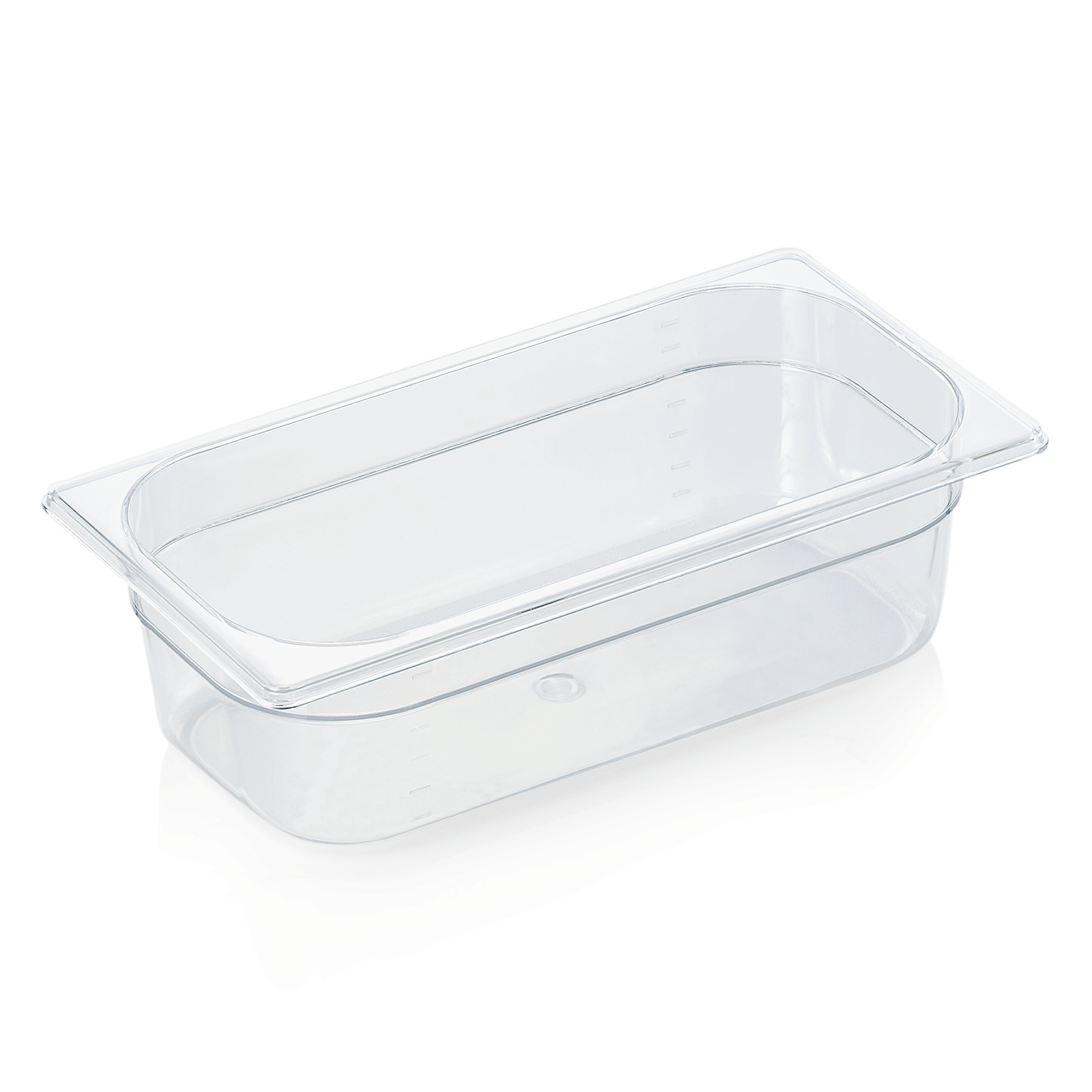 GN 1/3 Behälter mit Skalierung, Polycarbonat transparent - H 10cm (Serie GN 94) GN 1/3 Behälter mit Skalierung, Polycarbonat transparent - H 10cm (Serie GN 94)