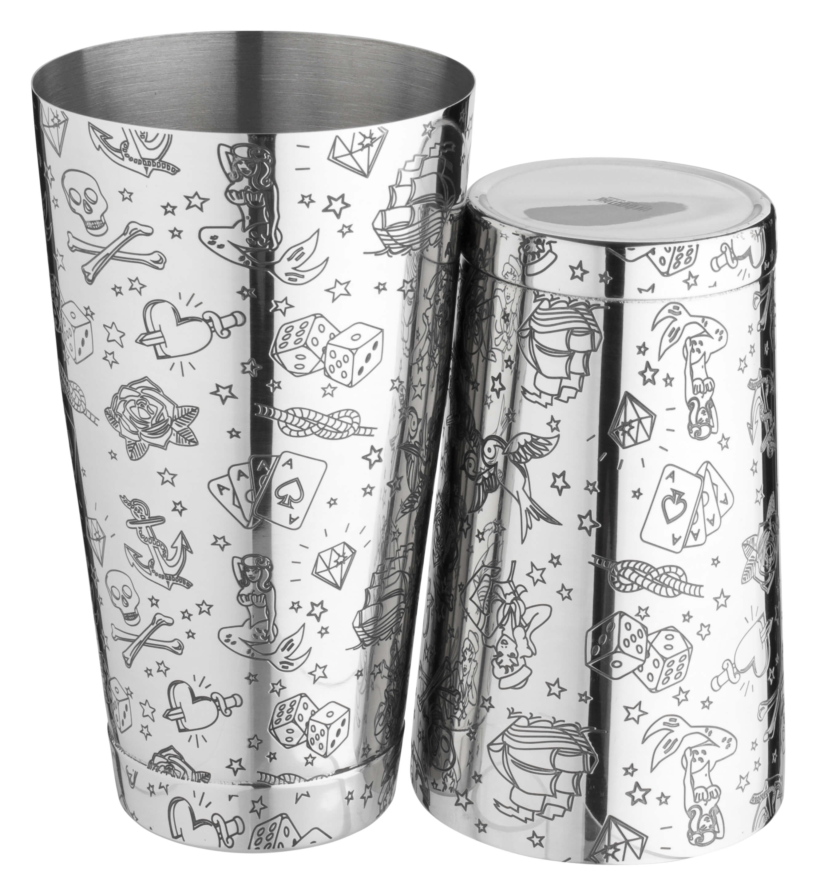 Tin in Tin Shaker Tattoo, gewichtet, Urban Bar - Edelstahl (750ml)