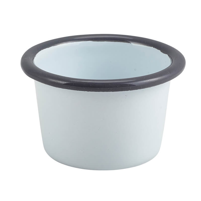 Dipschale Emaille 90ml - weiß mit grauem Rand (12 Stk.) Dipschale Emaille 90ml - weiß mit grauem Rand (12 Stk.)