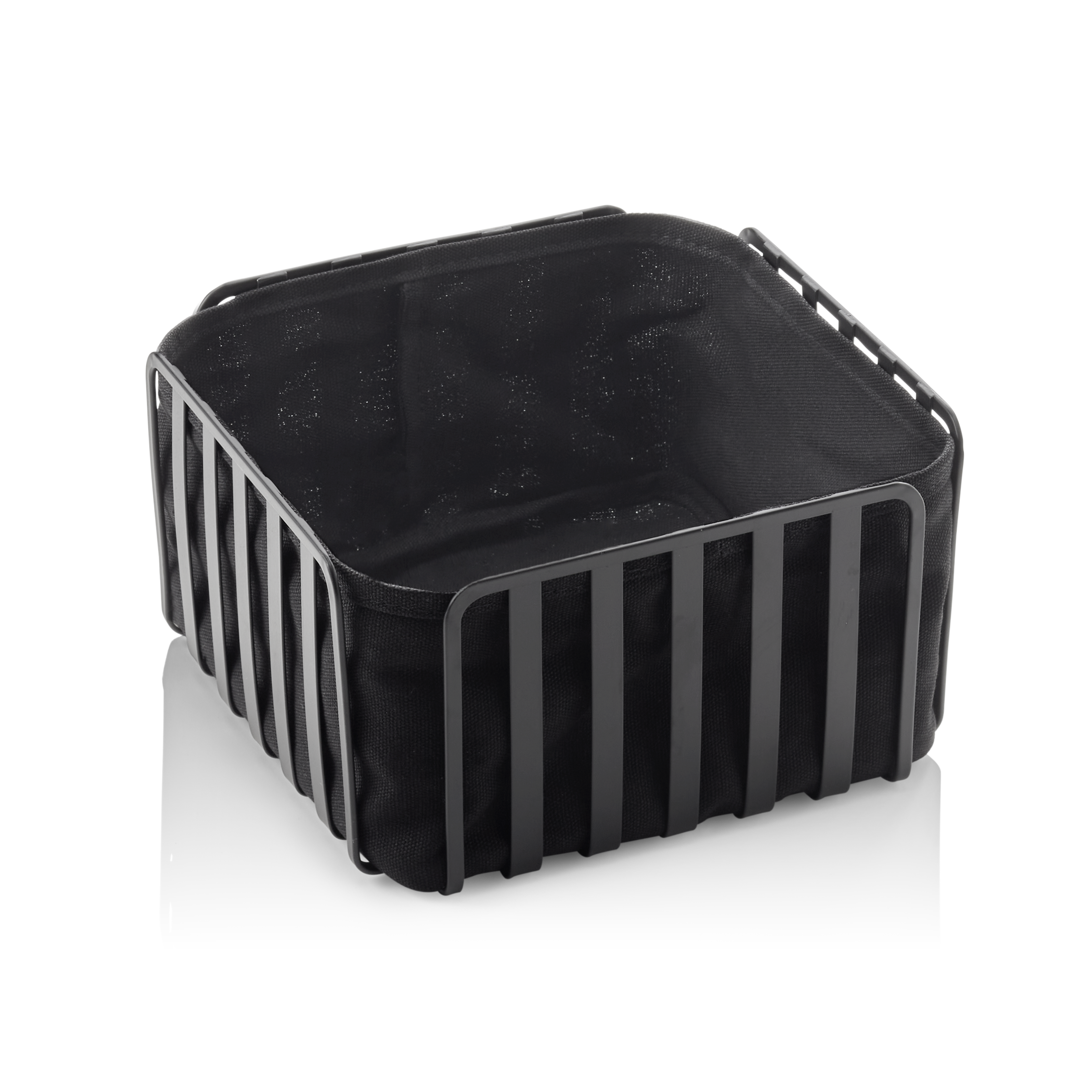 Metallkorb mit Baumwolleinsatz, schwarz - 19x19x10,5cm