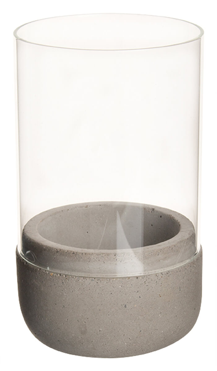 Kerzenhalter / Windlicht, Beton und Glas - 13x7,5cm