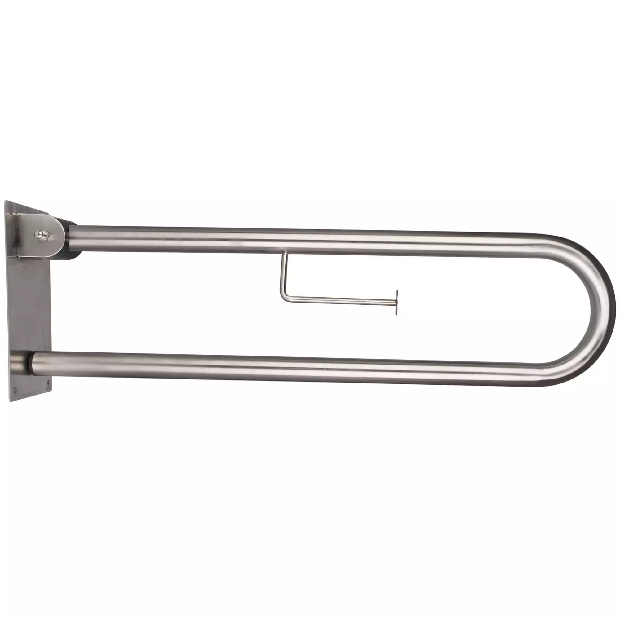 Handlauf klappbar mit Toilettenpapierhalter, Edelstahl, bogenförmig - 73cm Handlauf klappbar mit Toilettenpapierhalter, Edelstahl, bogenförmig - 73cm