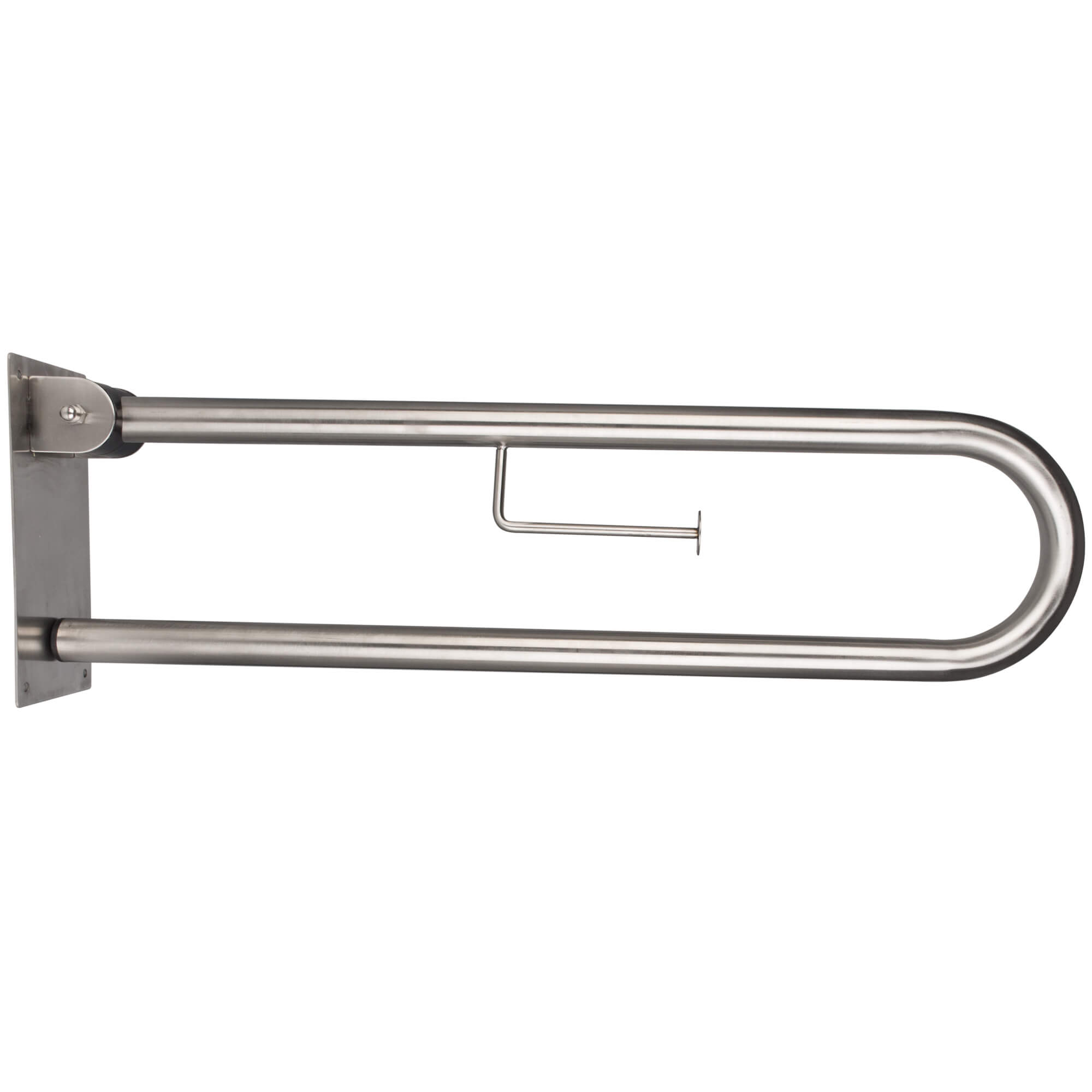 Handlauf klappbar mit Toilettenpapierhalter, Edelstahl, bogenförmig - 73cm