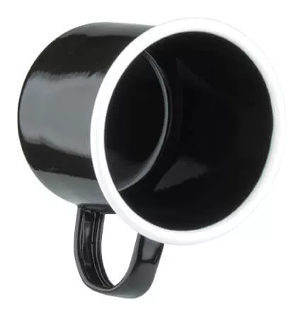 Emaille-Becher mit Henkel, schwarz mit weißem Rand - 360ml Emaille-Becher mit Henkel, schwarz mit weißem Rand - 360ml