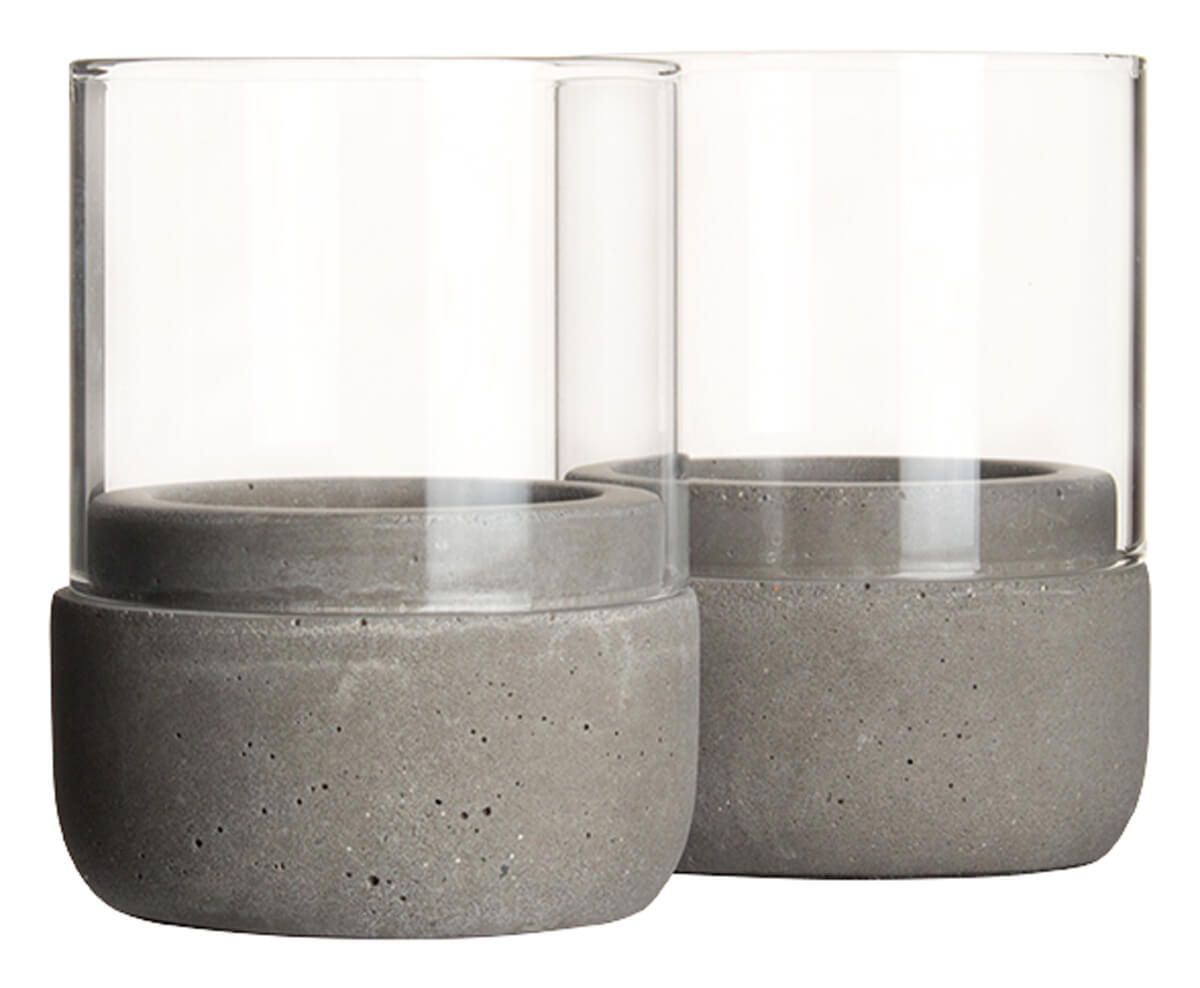 Kerzenhalter / Windlicht, Beton und Glas - 8x6cm (2 Stk.)