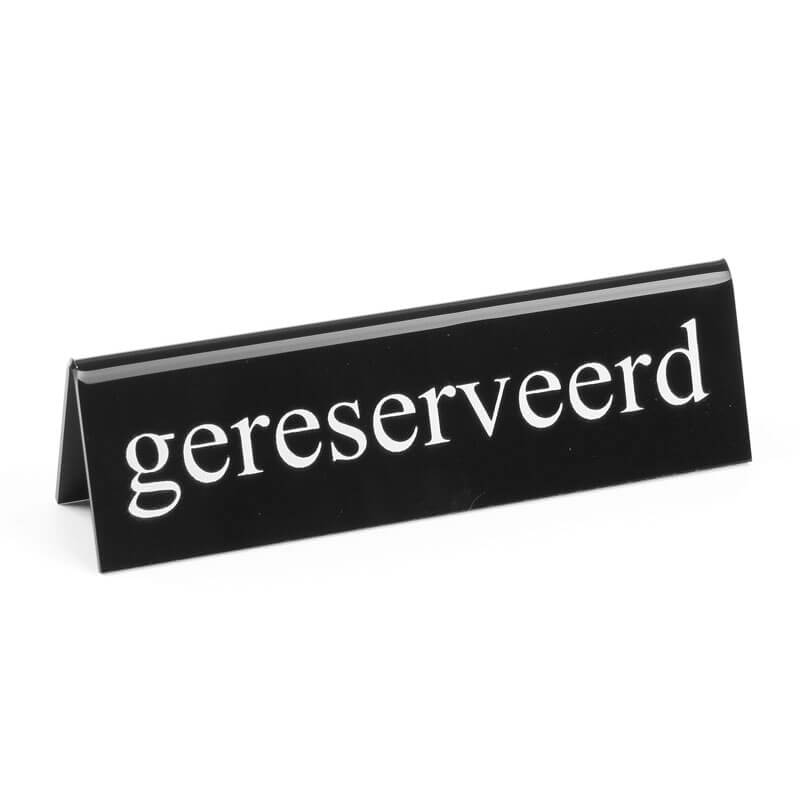Tischaufsteller Kunststoff schwarz-weiß - gereserveerd Tischaufsteller Kunststoff schwarz-weiß - gereserveerd