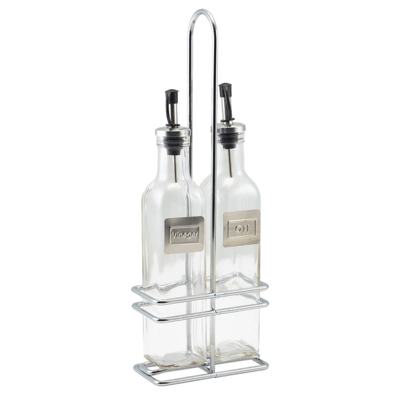 Öl- und Essigflaschen mit Ständer - Glas, Metall Öl- und Essigflaschen mit Ständer - Glas, Metall