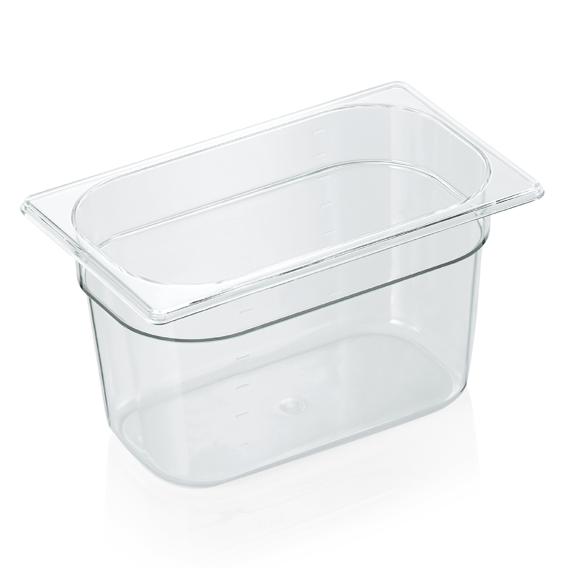 GN 1/4 Behälter mit Skalierung, Polycarbonat transparent - H 15cm (Serie GN 94) GN 1/4 Behälter mit Skalierung, Polycarbonat transparent - H 15cm (Serie GN 94)