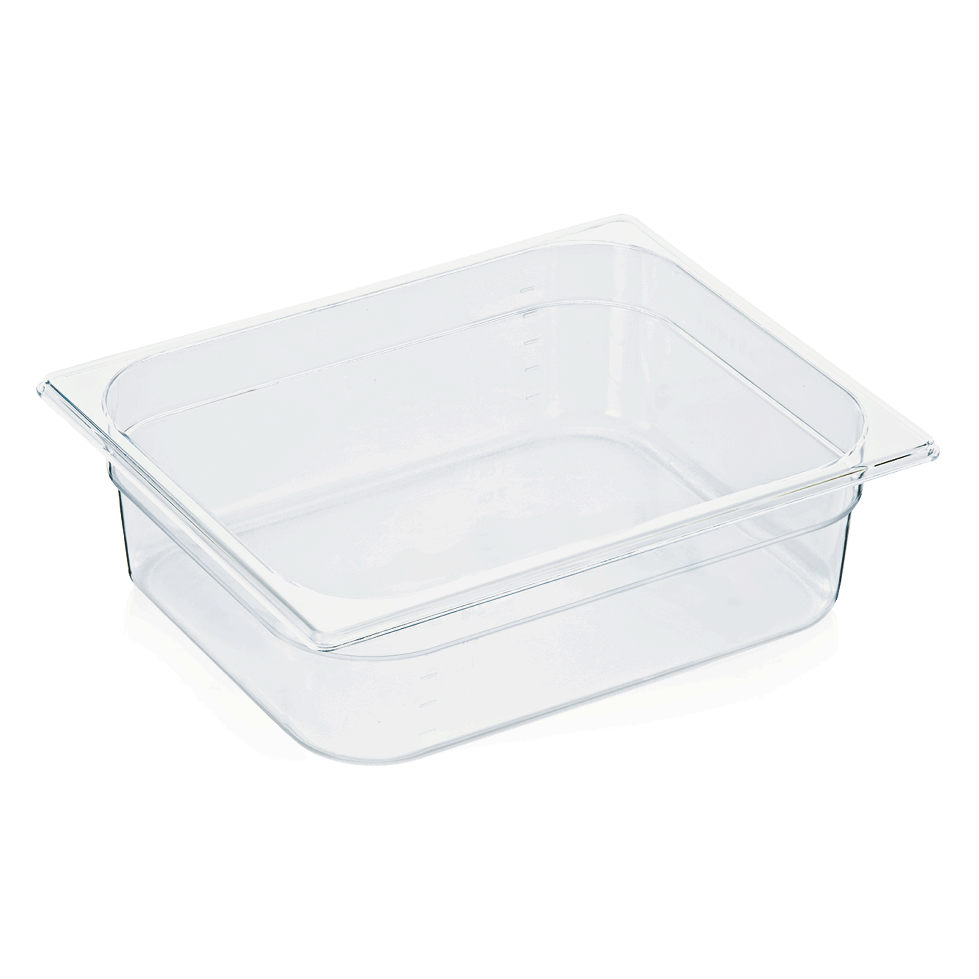GN 1/2 Behälter mit Skalierung, Polycarbonat transparent - H 10cm (Serie GN 94) GN 1/2 Behälter mit Skalierung, Polycarbonat transparent - H 10cm (Serie GN 94)