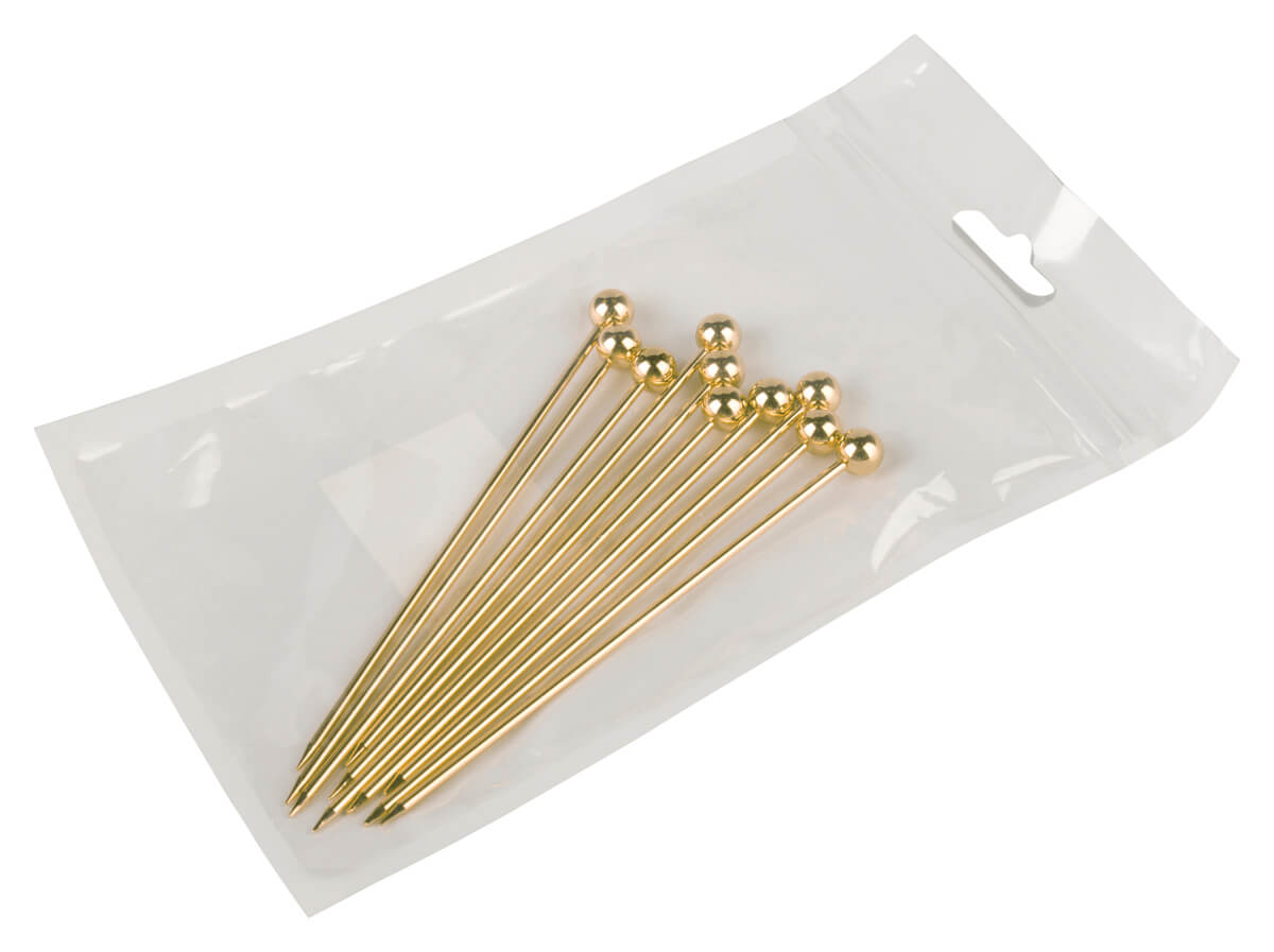 Cocktailspieße Kugel, Metall goldfarben - 10,8cm (10 Stk.)