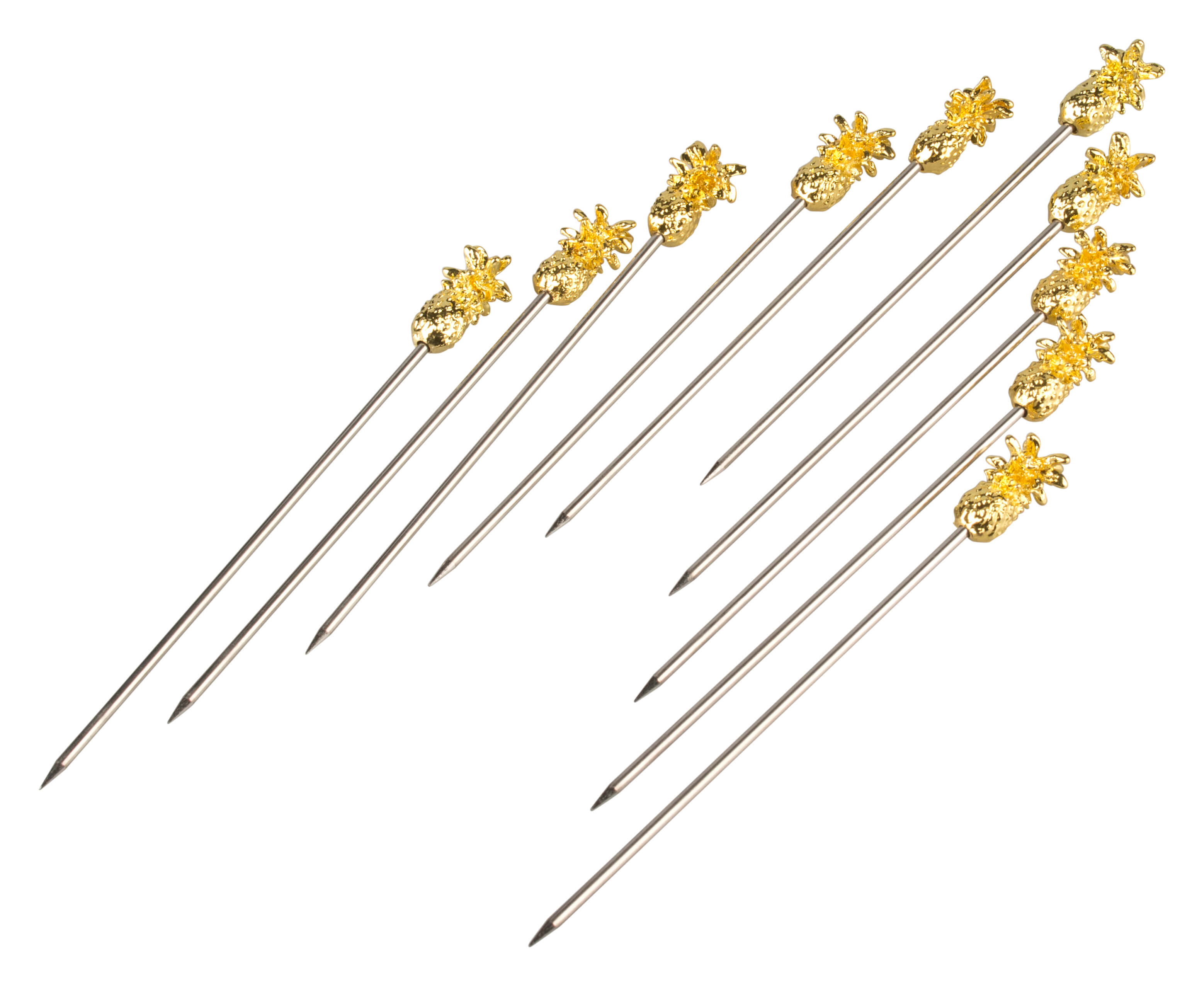 Cocktailspieße Ananas, Metall goldfarben - 11,6cm (10 Stk.)