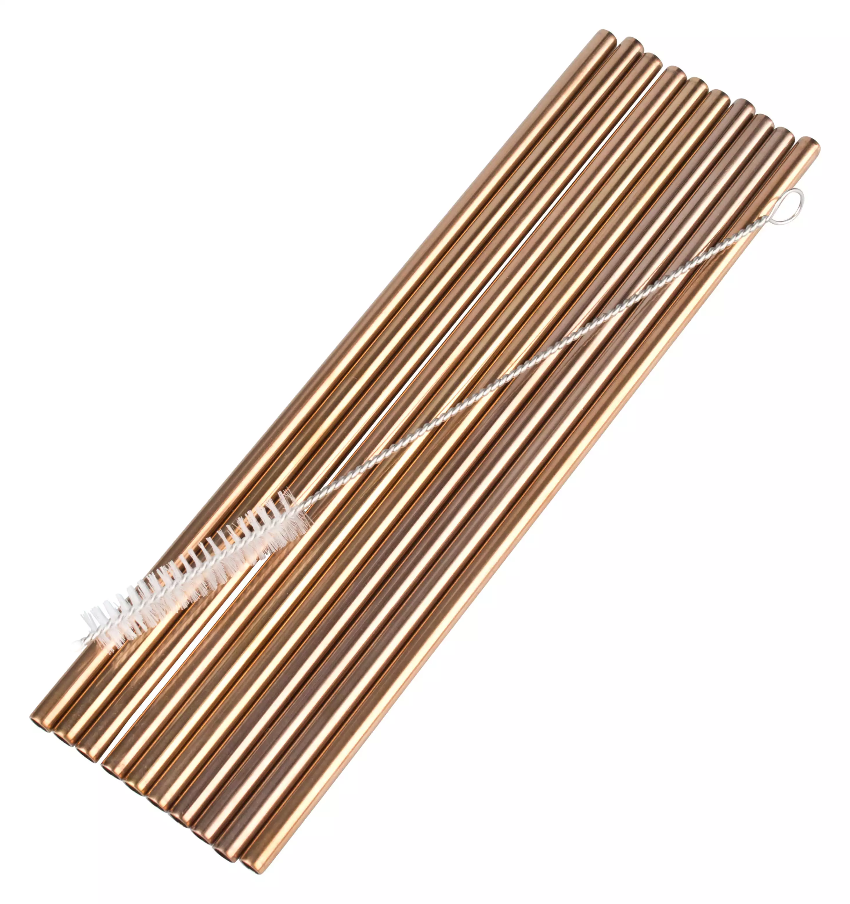 Trinkhalme, Edelstahl (6x215mm), kupferfarben - 10 Stk.-Set mit Reinigungsbürste Trinkhalme, Edelstahl (6x215mm), kupferfarben - 10 Stk.-Set mit Reinigungsbürste