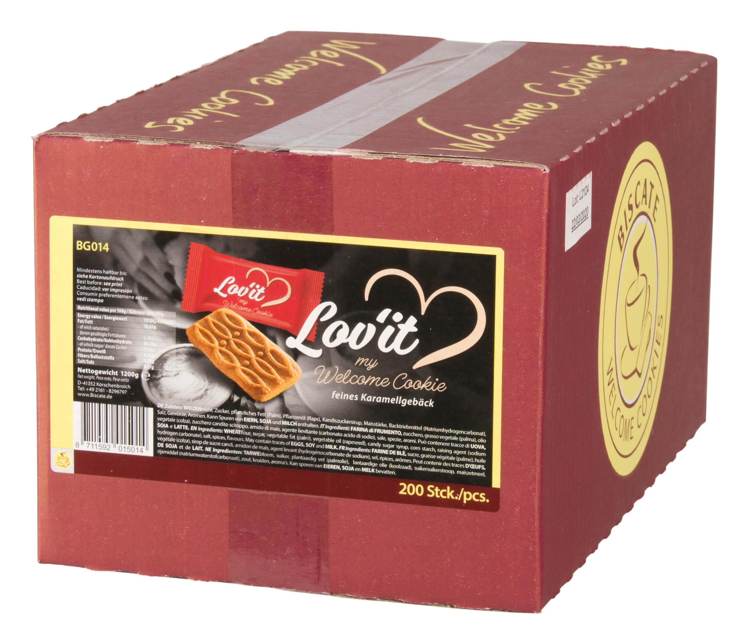 Kaffeegebäck Lov'it Karamell, vegan - Biscate welcome cookies (200 Stück)