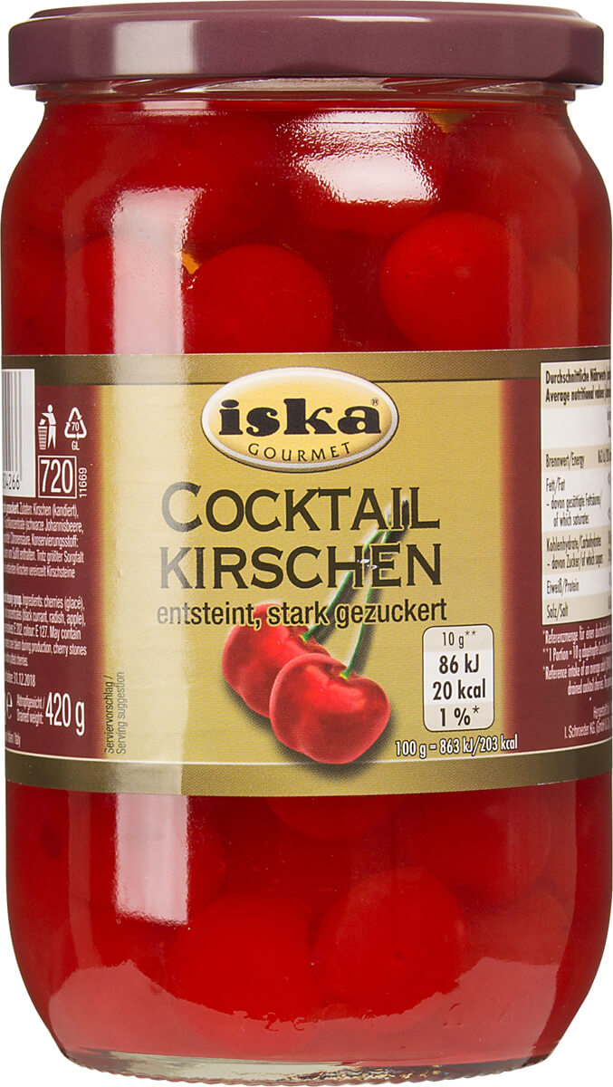 Cocktailkirschen, entsteint (770g) MHD 31.12.2023