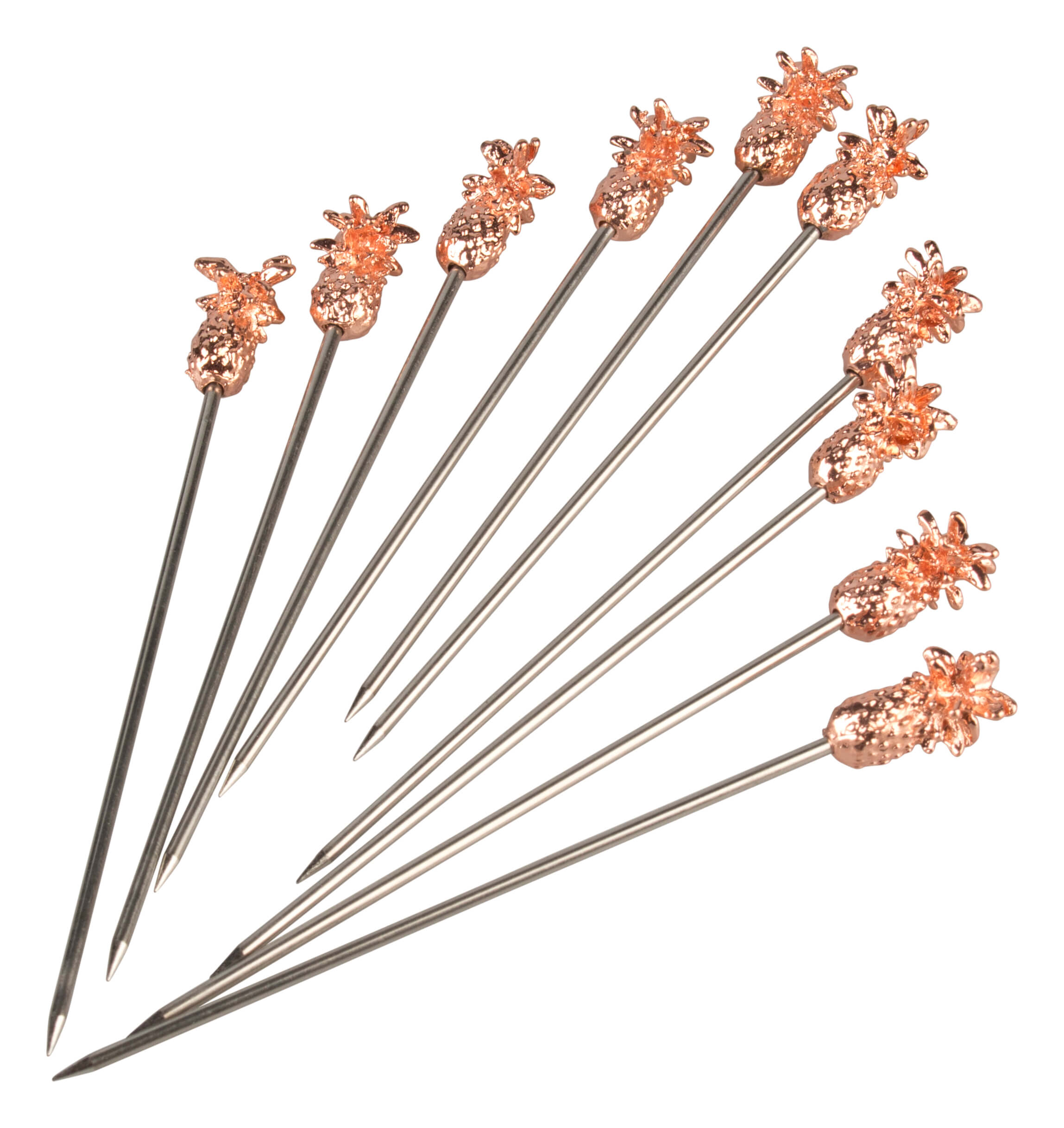 Cocktailspieße Ananas, Metall kupferfarben - 11,6cm (10 Stk.)