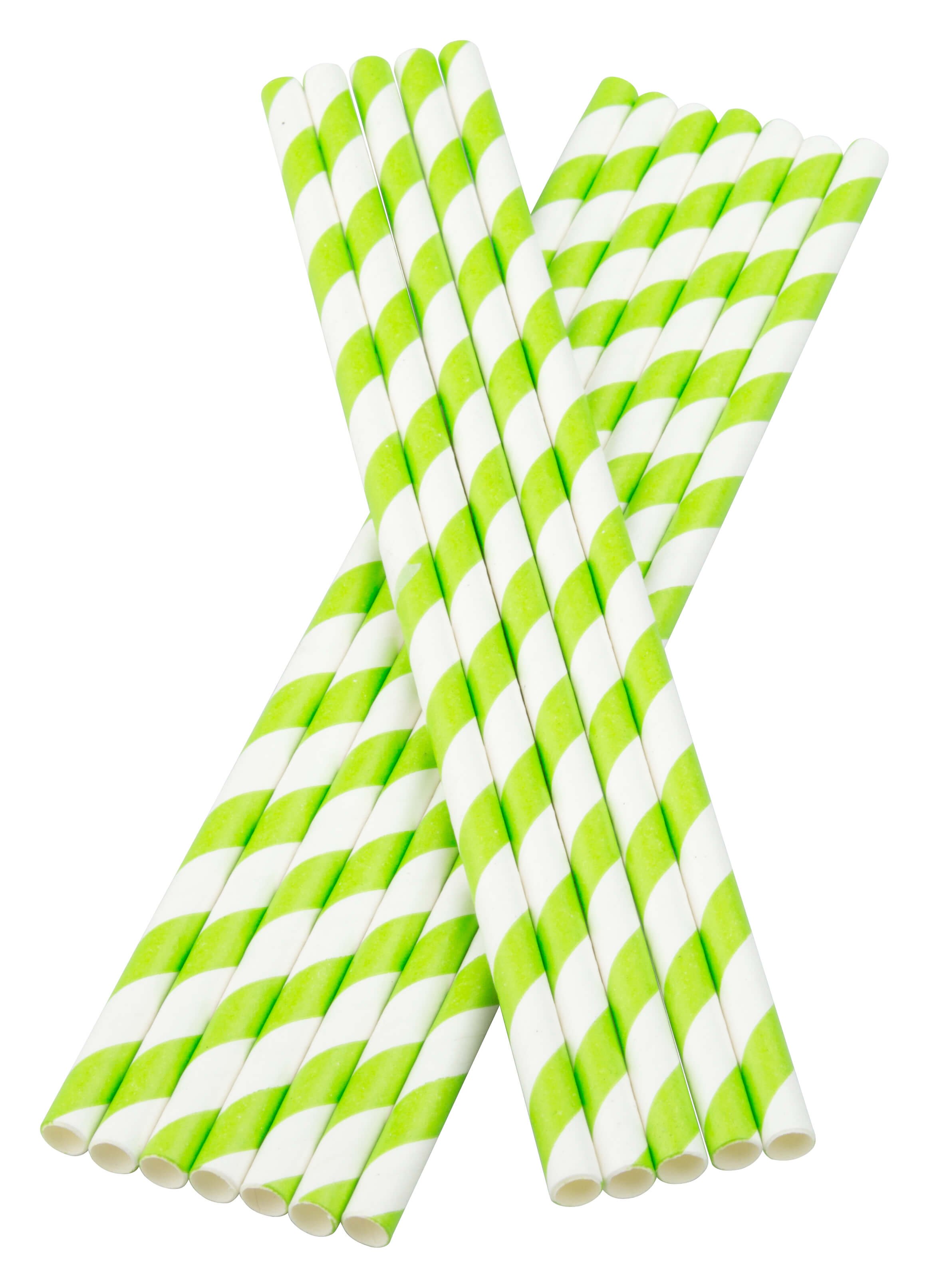 Trinkhalme, Papier (195x6mm), Streifen (grün-weiß) - 100 Stk.