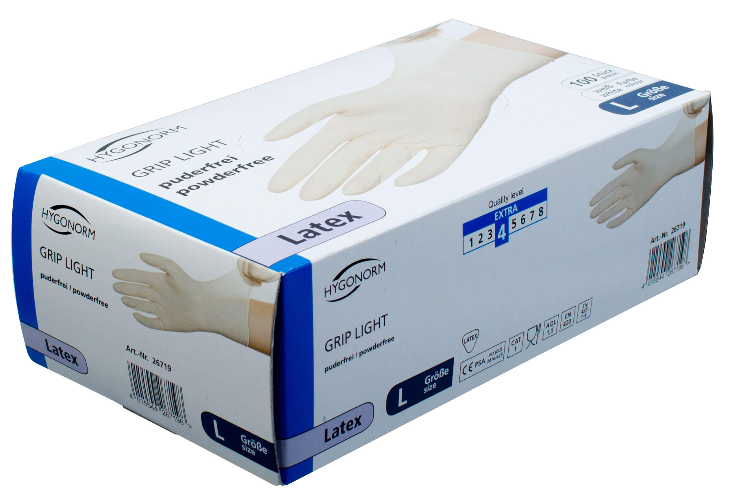 Latex-Handschuhe weiß, puderfrei - L (100 Stk.)