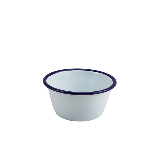 Emaille-Schale, weiß mit blauem Rand - 500ml (12 Stk.) Emaille-Schale, weiß mit blauem Rand - 500ml (12 Stk.)
