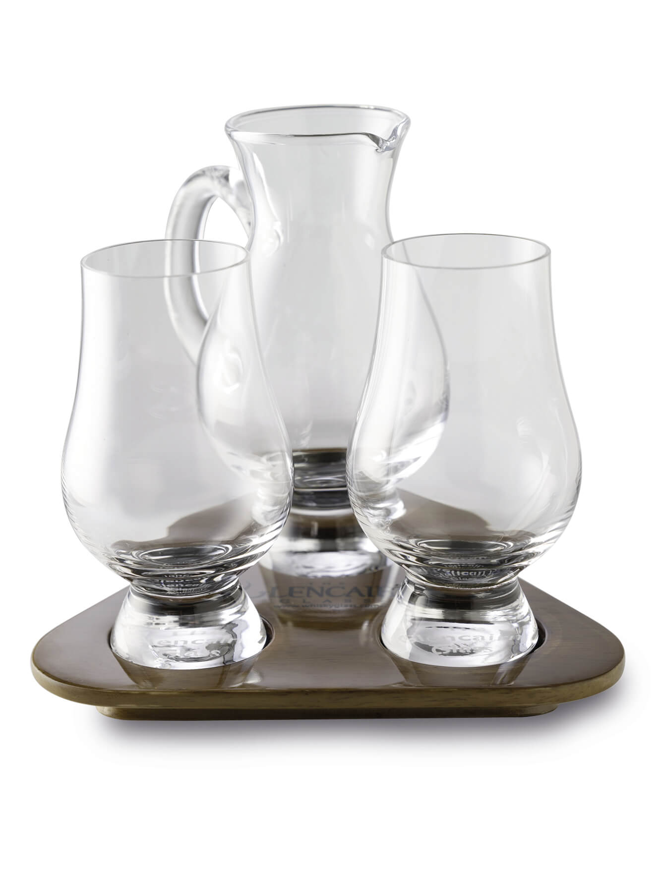 The Glencairn Whisky Tasting Set mit 2 Gläsern, Wasserkrug und Holztablett